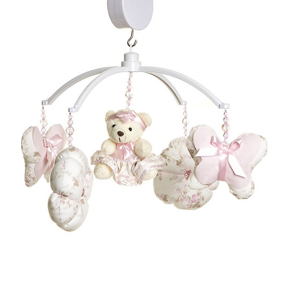 Móbile Musical Ursinha, Flores E Borboletas Quarto Bebê Menina