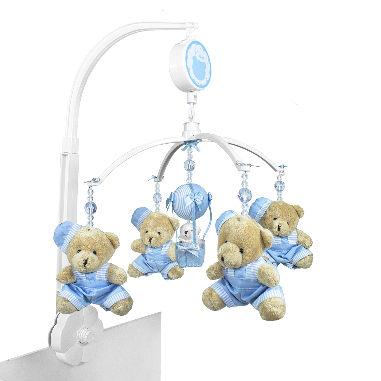 Móbile Musical Ursinho Azul e Balão Quarto Bebê Infantil Menino