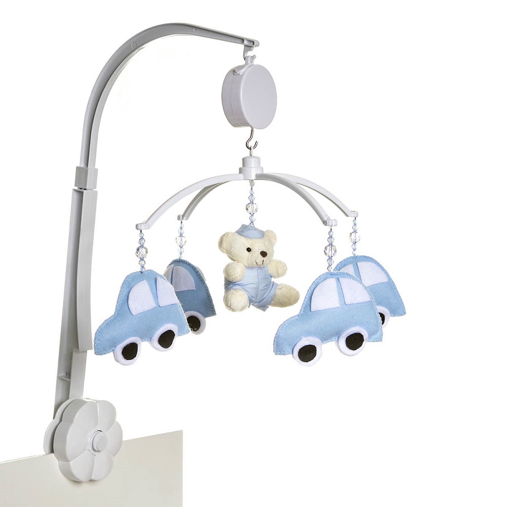 Móbile Musical Ursinho Com Carrinhos Quarto Bebê Menino