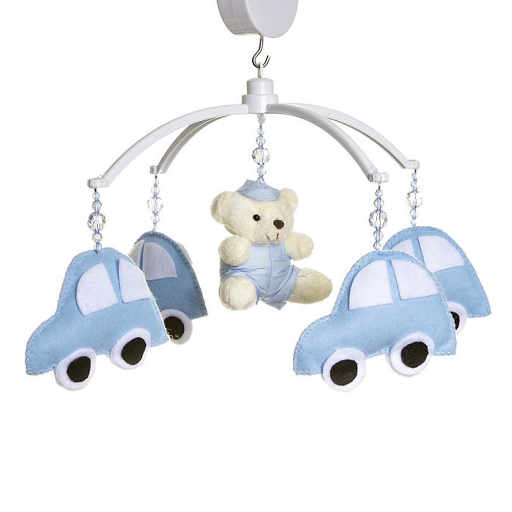 Móbile Musical Ursinho Com Carrinhos Quarto Bebê Menino