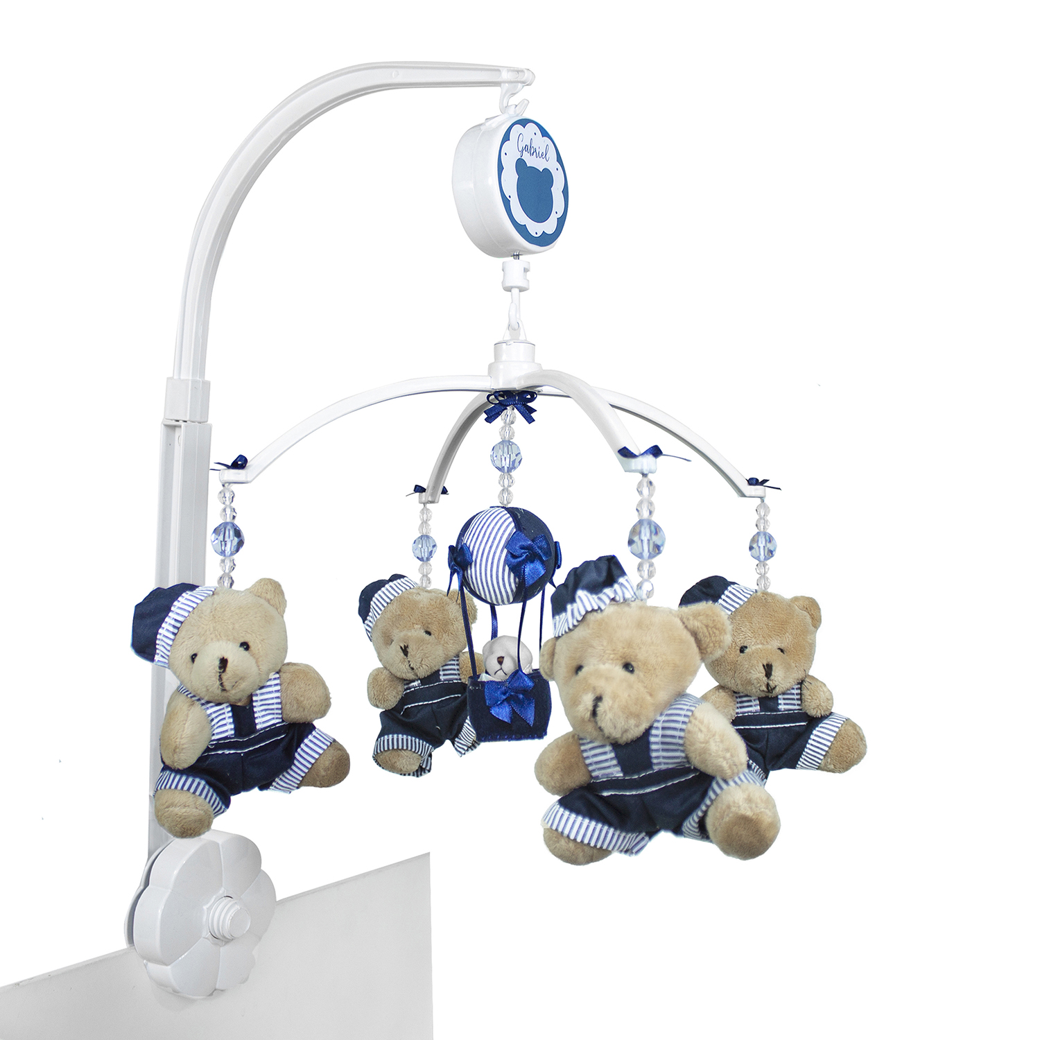 Móbile Musical Ursinho Marinho e Balão Quarto Bebê Infantil Menino