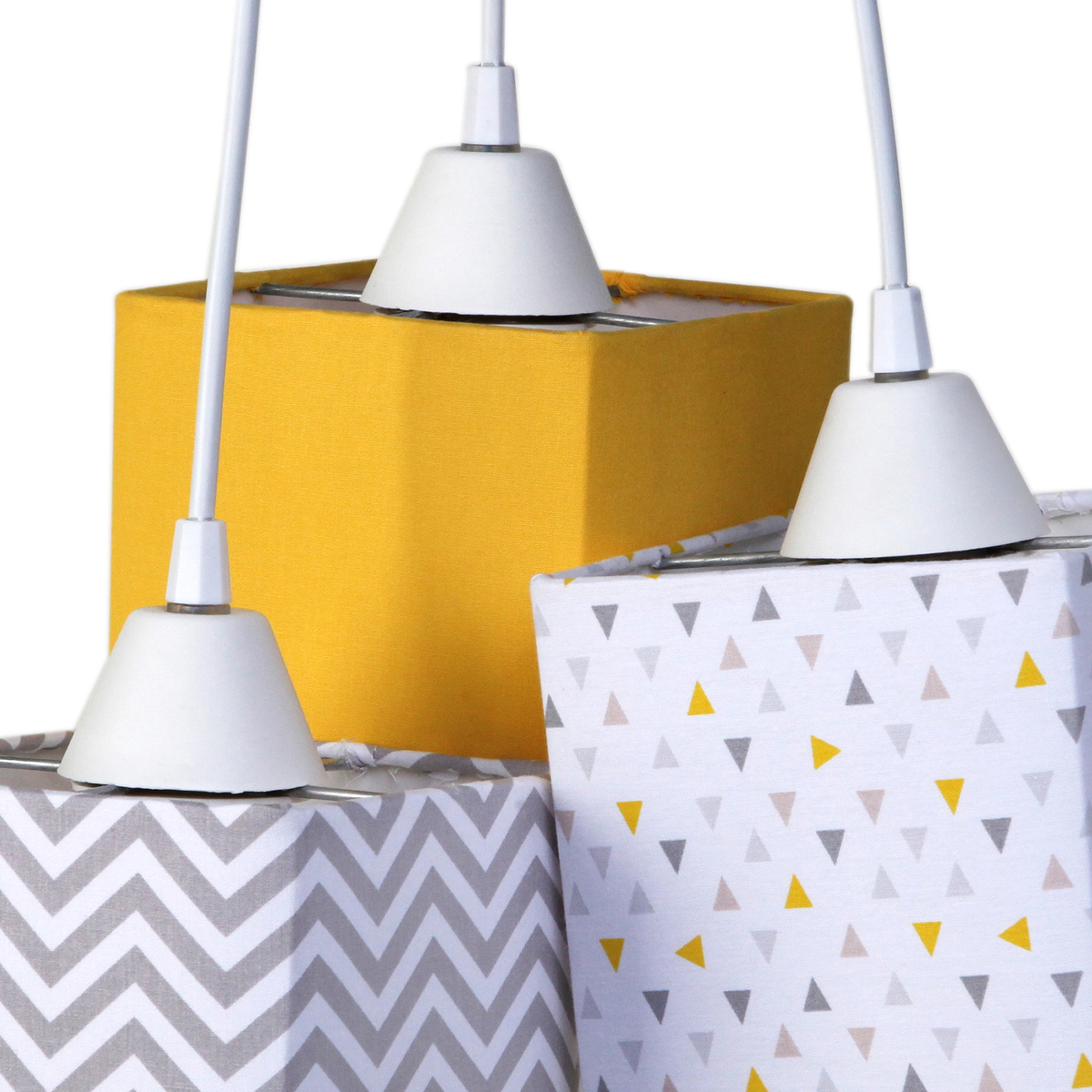 Pendente 3 Quadradinhos Chevron Amarelo Quarto Bebê Infantil Menina Menino