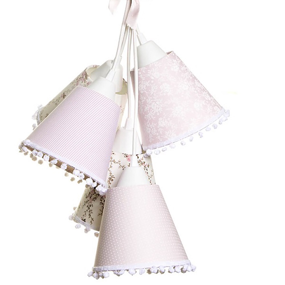 Pendente Com 5 Cúpulas Rosa Com Grelô Quarto Bebê Infantil