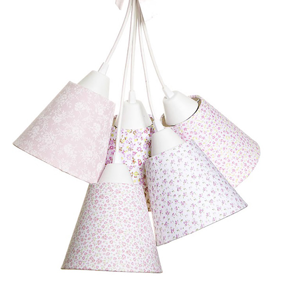 Pendente Com 5 Cúpulas Rosa Florais Quarto Bebê Infantil Menina