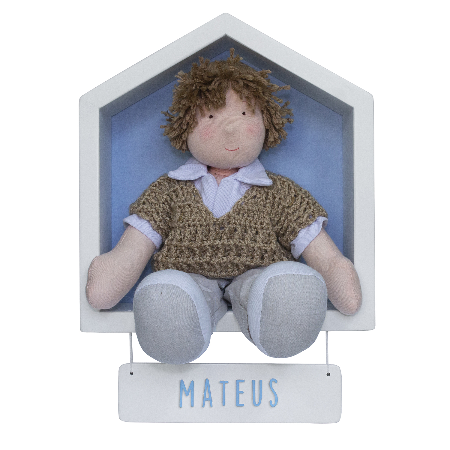 Porta Maternidade Casinha Menino com Blusa de Crochê Quarto Bebê Infantil
