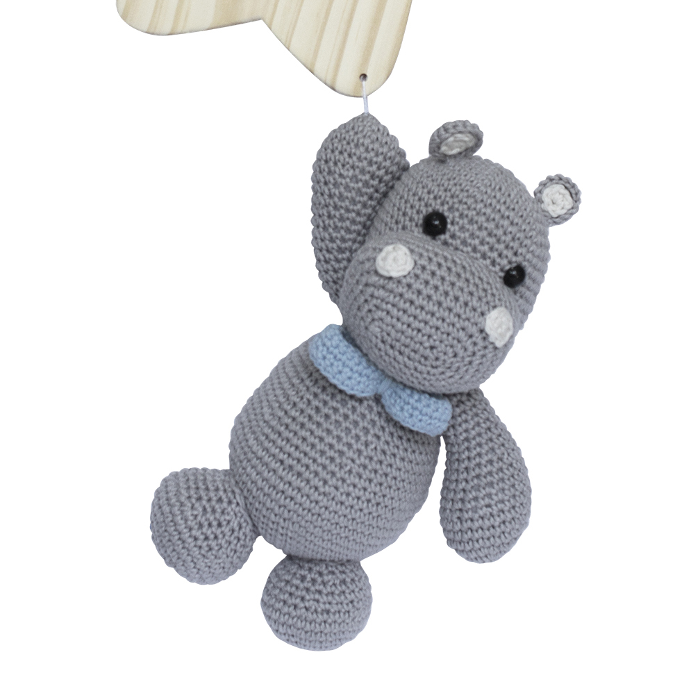 Porta Maternidade Estrela com Hipopótamo de Gravata Azul Quarto Bebê Infantil Menino