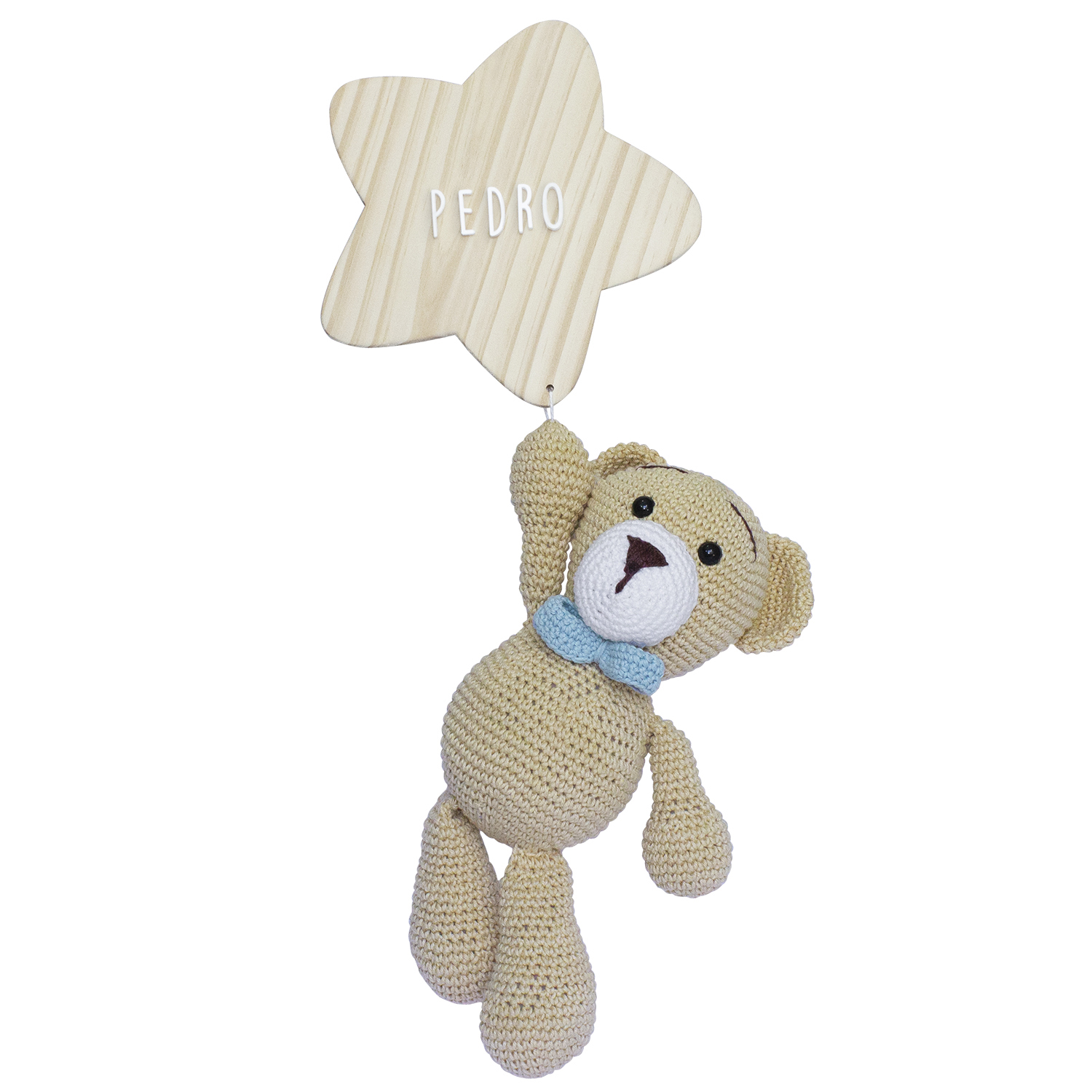 Porta Maternidade Estrela com Urso de Gravata Azul Quarto Bebê Infantil Menino