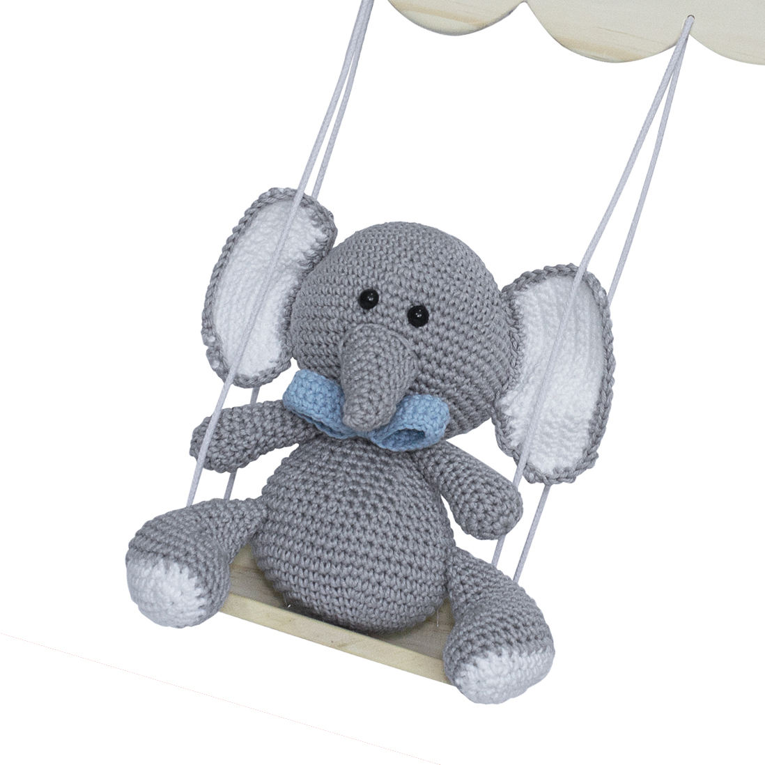 Porta Maternidade Nuvem Balança com Elefante de Gravata Azul Quarto Bebê Infantil Menino