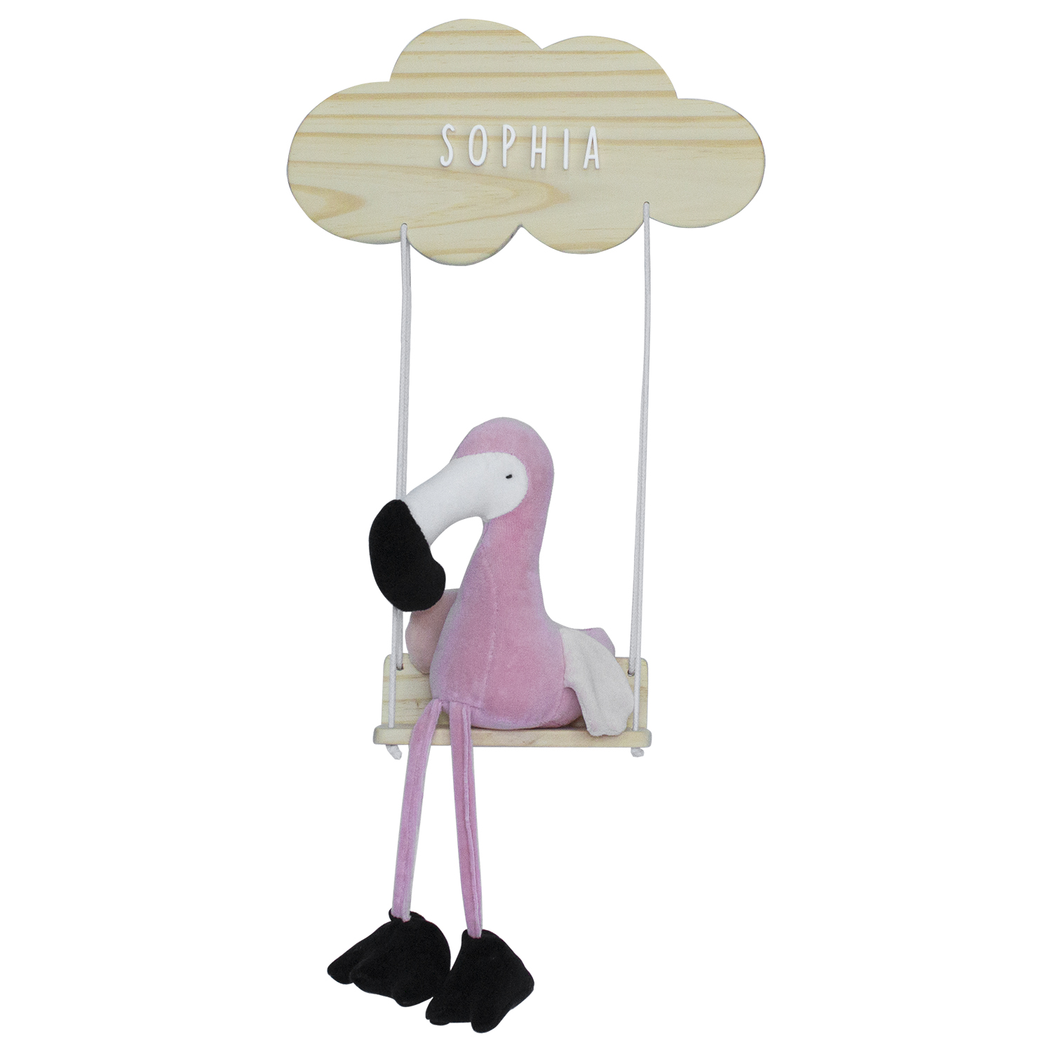 Porta Maternidade Nuvem Balança com Flamingo Quarto Bebê Infantil Menina