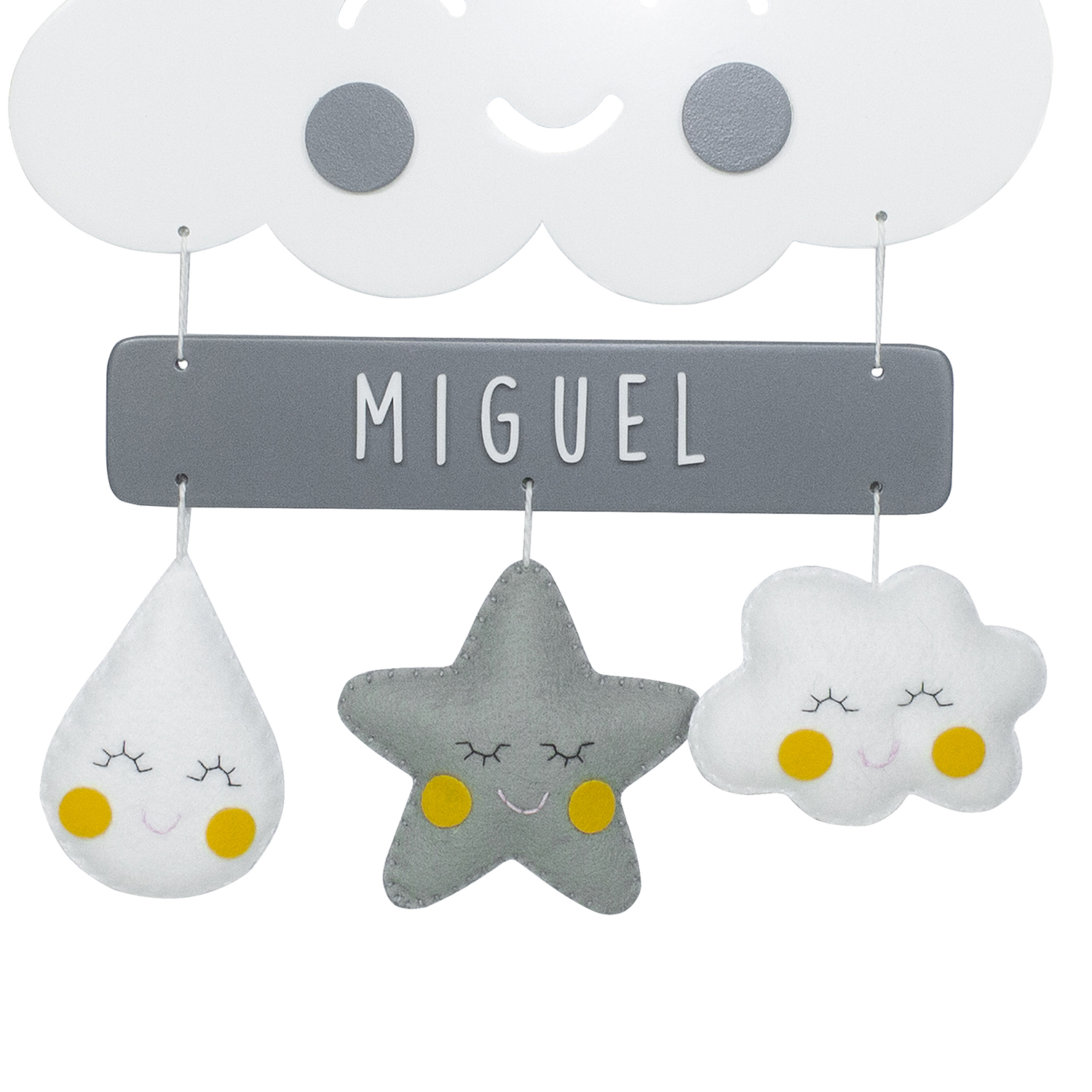 Porta Maternidade Nuvem Chuva de Amor Cinza Quarto Bebê Infantil Unissex