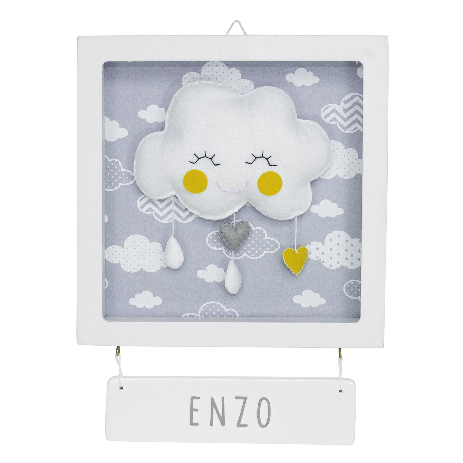 Porta Maternidade Quadro Acrílico Chuva de Amor Cinza Quarto Bebê Infantil Unissex