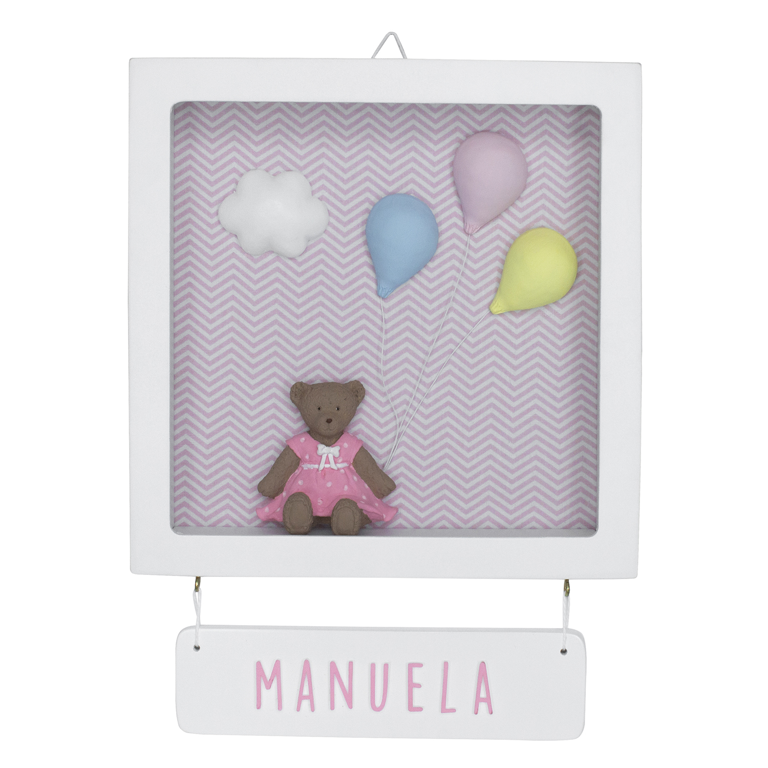 Porta Maternidade Quadro Acrílico Ursinha com Bexiga Quarto Bebê Infantil Menina