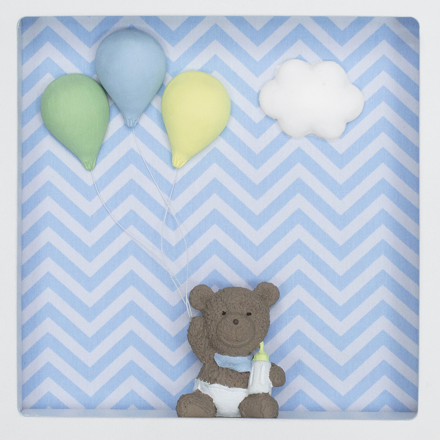 Porta Maternidade Quadro Acrílico Ursinho com Bexiga Quarto Bebê Infantil Menino