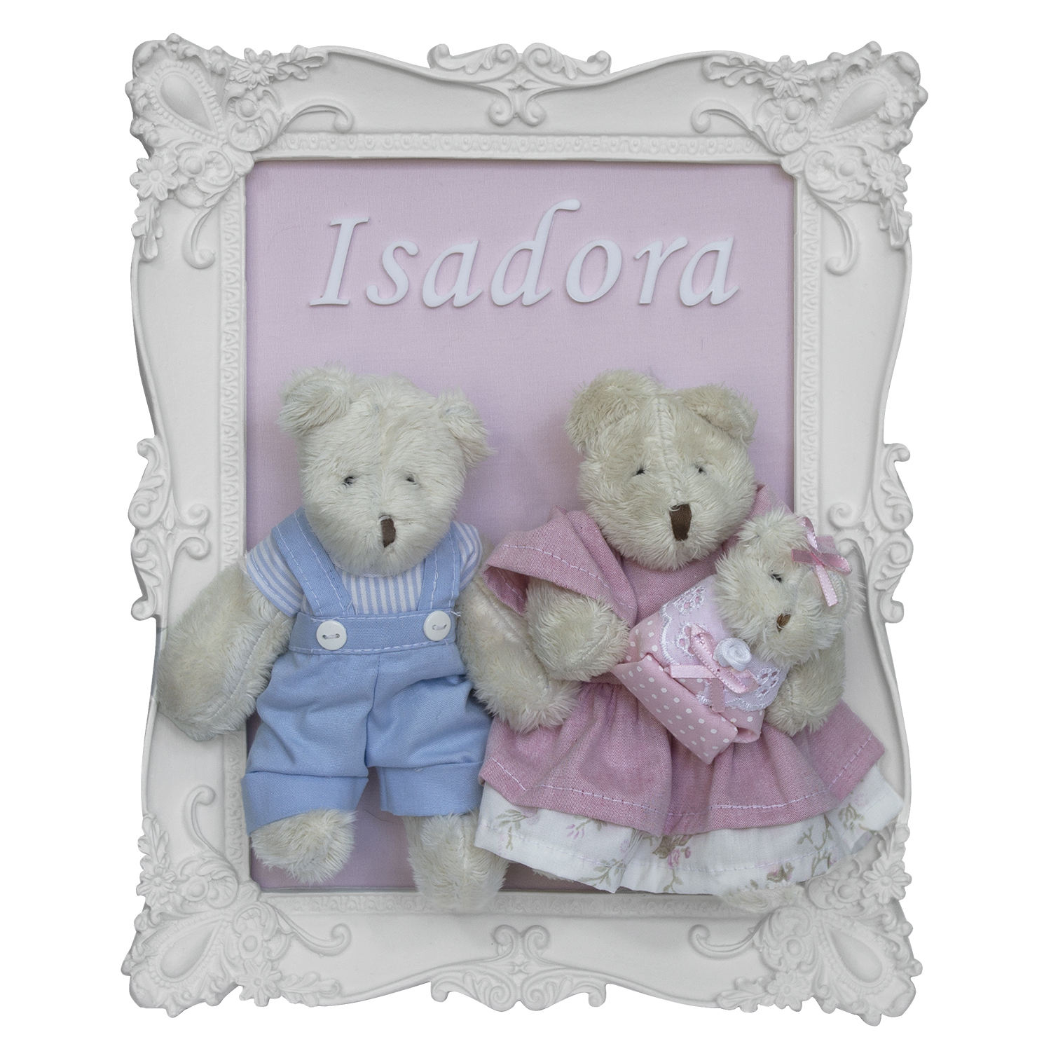 Porta Maternidade Quadro Família Urso com Bebê Menina Quarto Bebê Infantil