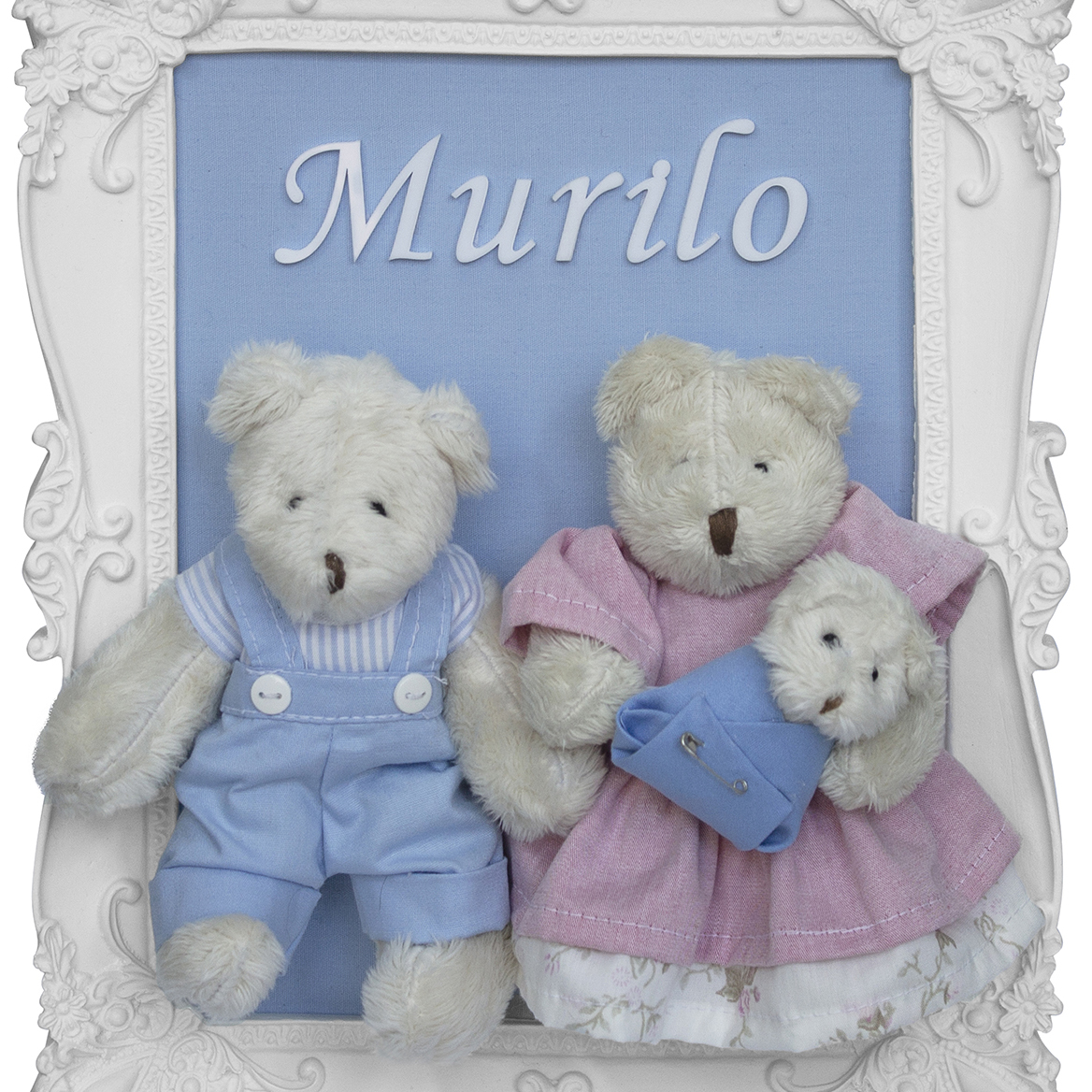 Porta Maternidade Quadro Família Urso com Bebê Menino Quarto Bebê Infantil
