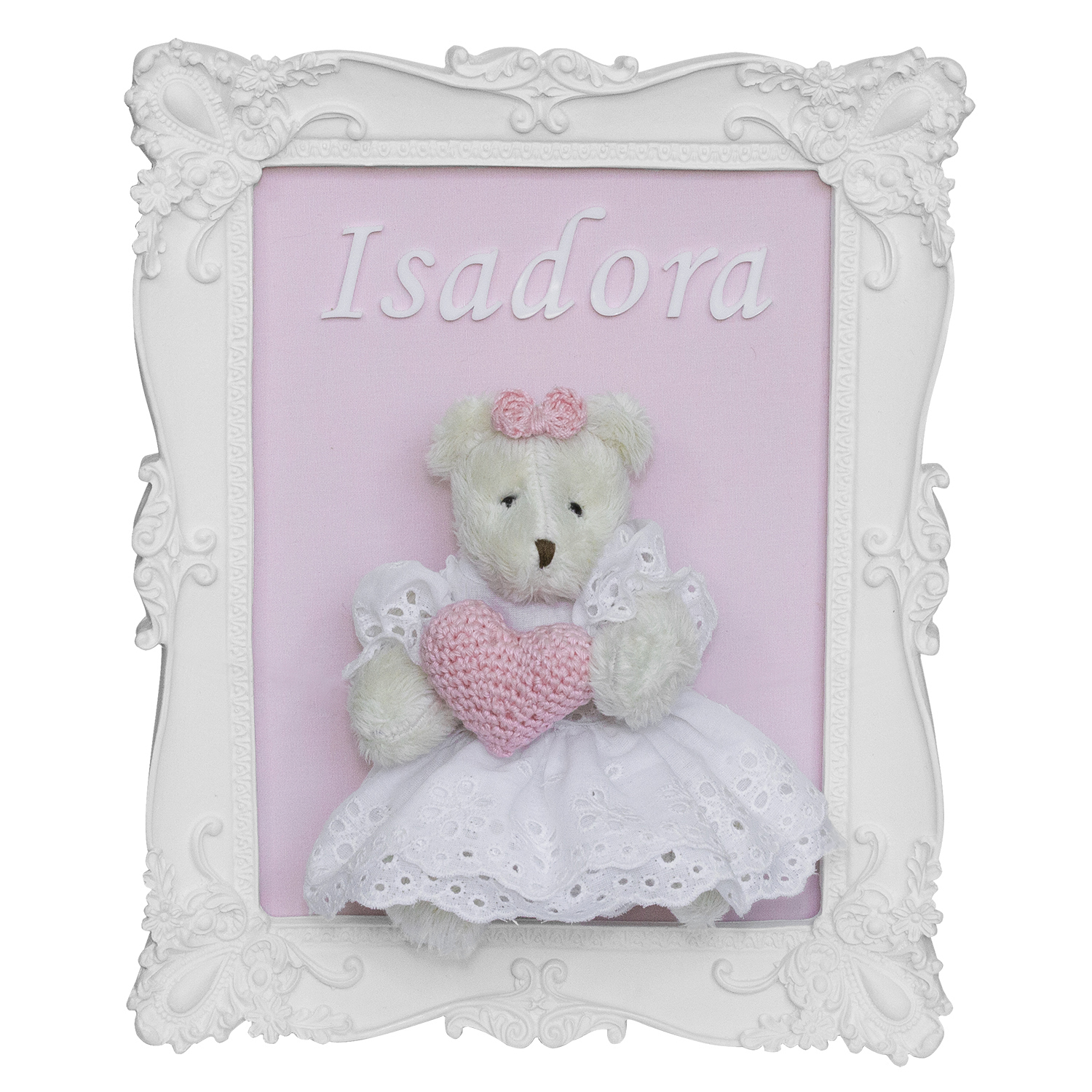 Porta Maternidade Quadro Ursa Vestido e Coração Quarto Bebê Infantil Menina