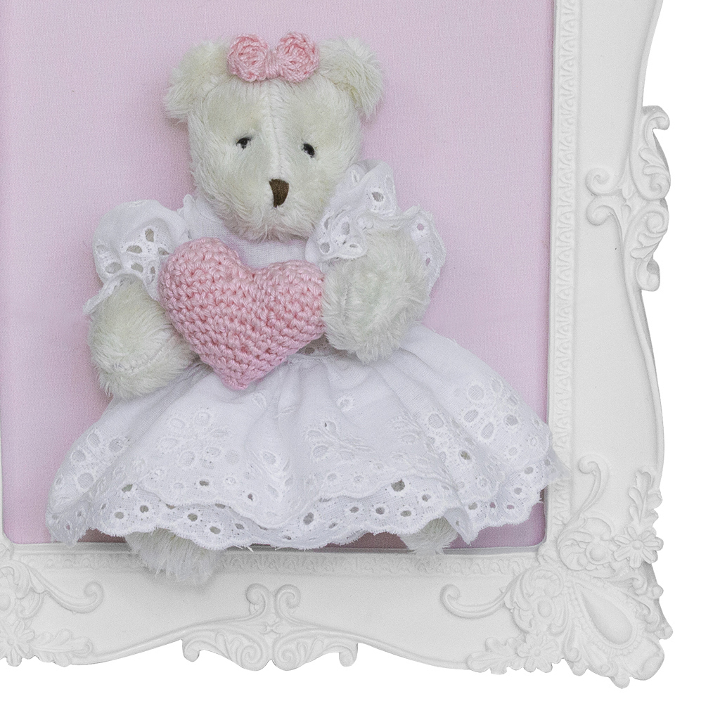 Porta Maternidade Quadro Ursa Vestido e Coração Quarto Bebê Infantil Menina