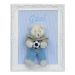 Porta Maternidade Quadro Urso Bege Roupa de Crochê e Bola de Futebol Quarto Bebê Infantil Menino