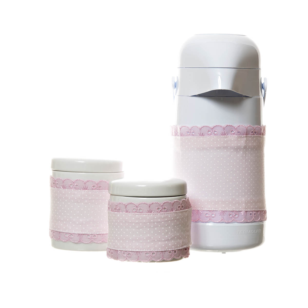 Potes E Garrafa Com Capa Rosa Quarto Bebê (Conj. 3 Peças)