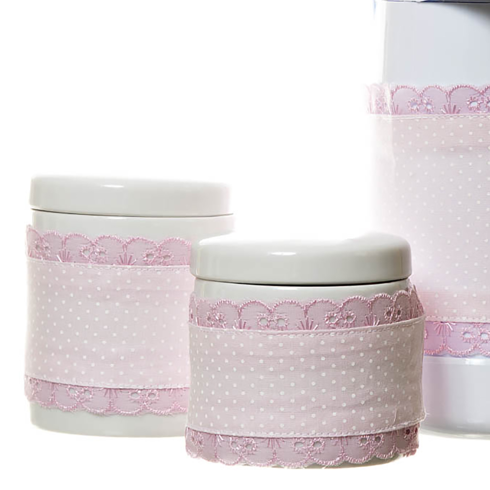Potes E Garrafa Com Capa Rosa Quarto Bebê (Conj. 3 Peças)