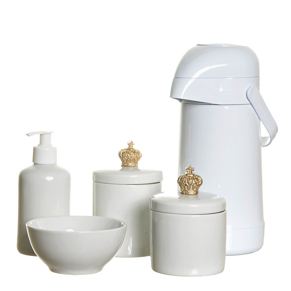 Potes, Garrafa, Molhadeira E Porta Álcool-Gel Com Coroa Quarto Bebê