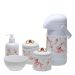 Potes, Garrafa, Molhadeira e Porta Álcool-Gel Com Capa Lacinho Dourado Quarto Bebê Infantil Menina