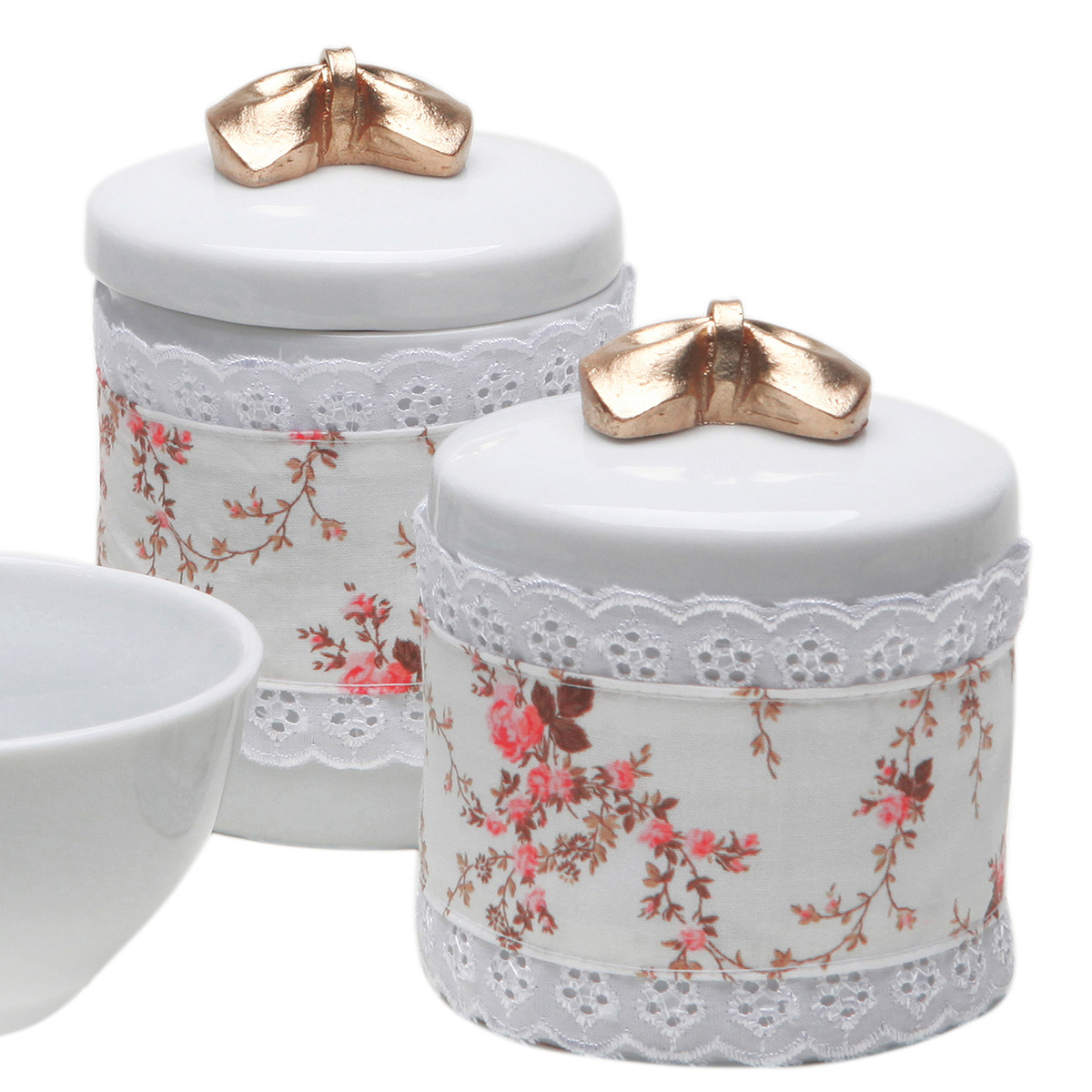 Potes, Molhadeira e Porta Álcool-Gel Com Capa Lacinho Dourado Quarto Bebê Infantil Menina