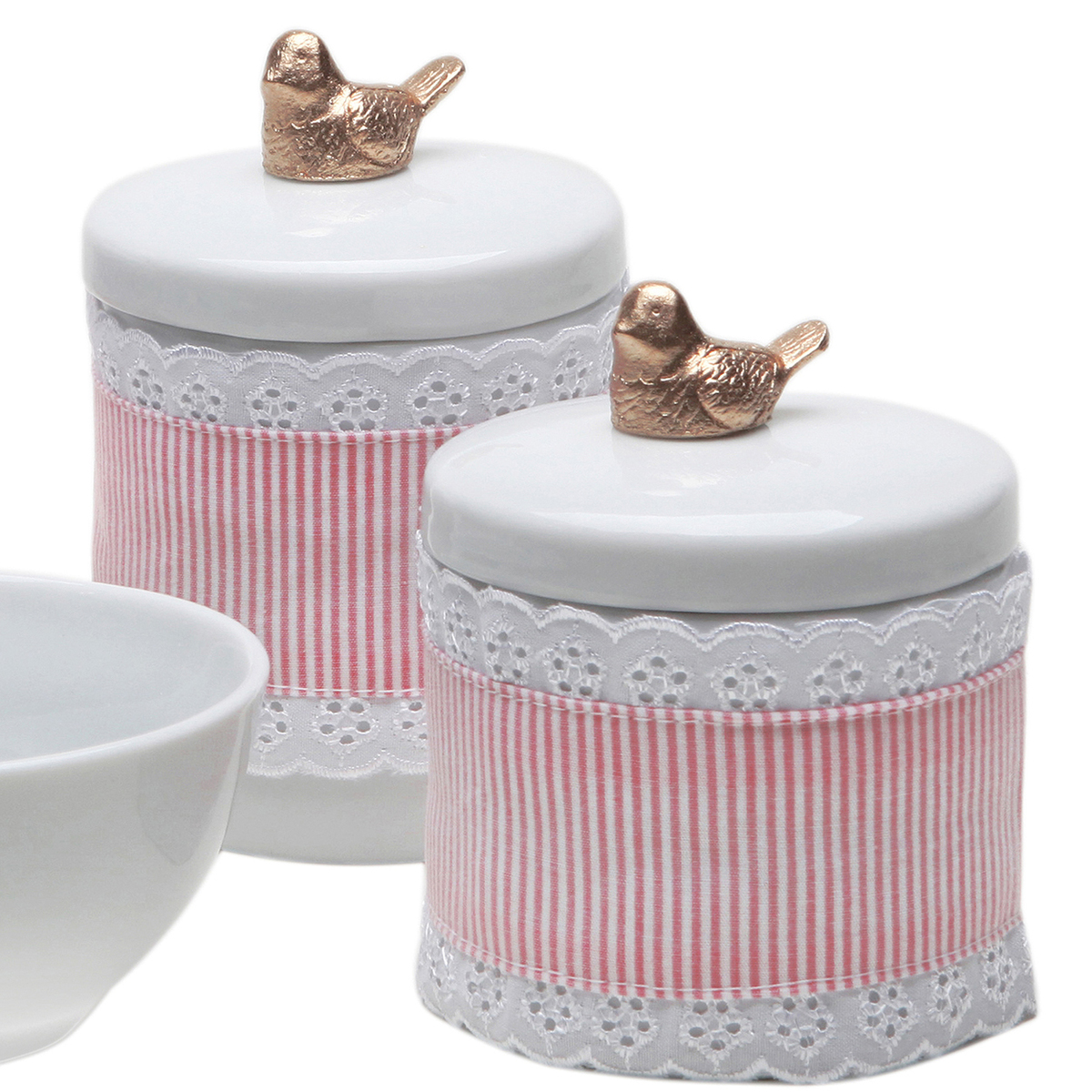 Potes, Molhadeira e Porta Álcool-Gel Com Capa Passarinho Dourado Quarto Bebê Infantil Menina