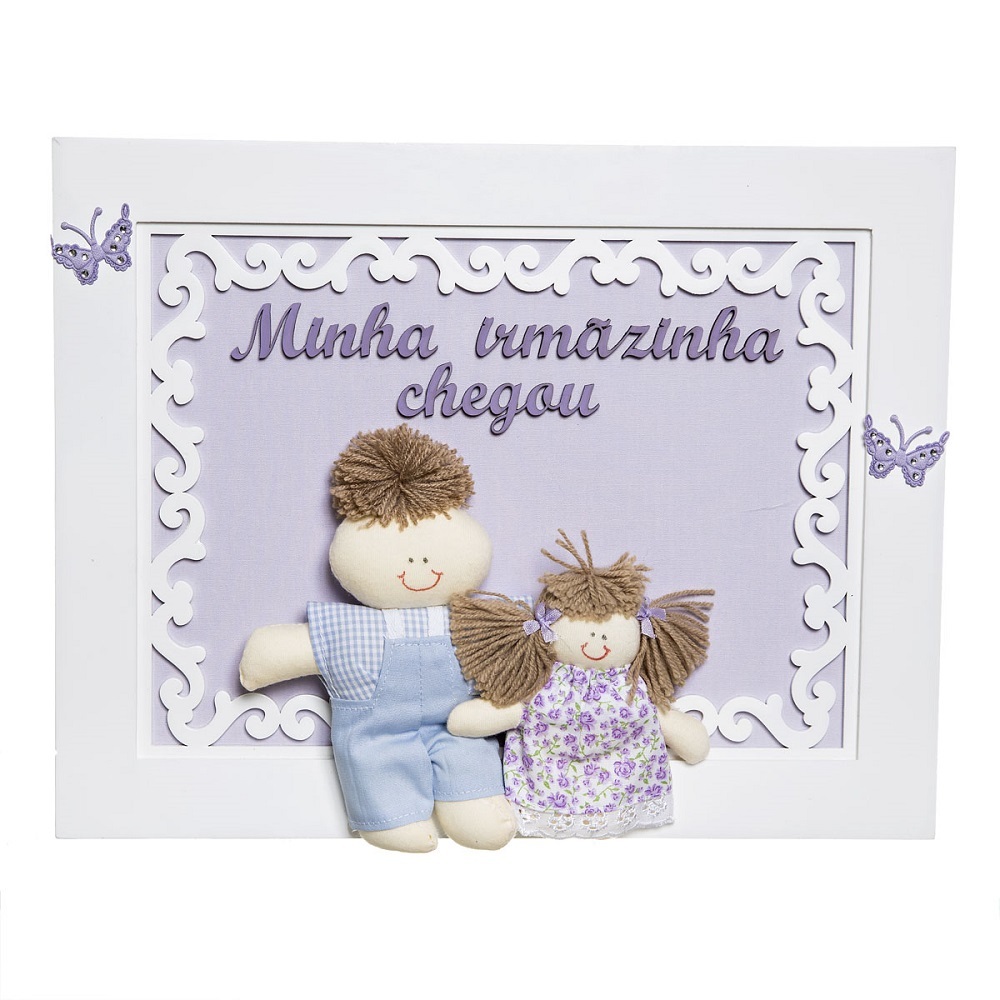 Quadro Arabesco Menino Com Irmãzinha Lilás Quarto Bebê Menina Menino