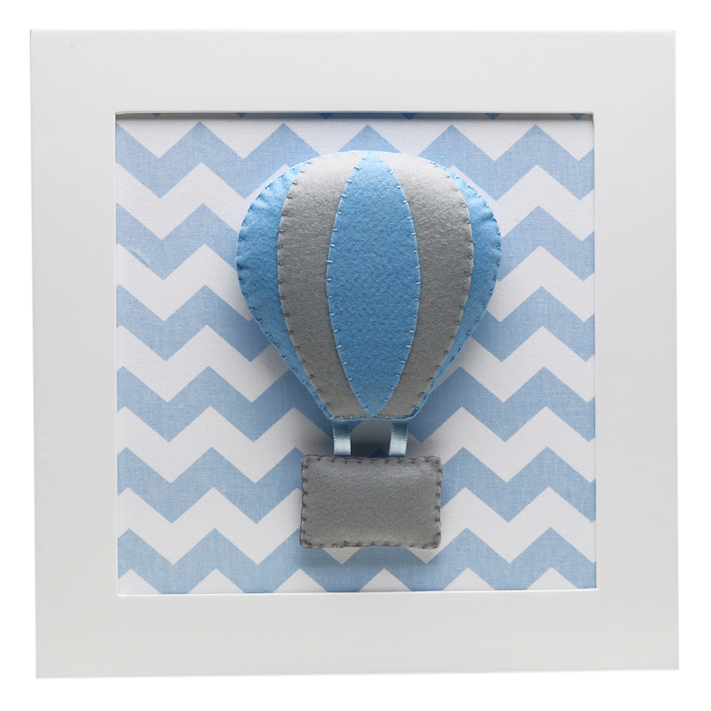 Quadro Decorativo Balão Chevron Azul Quarto Bebê Infantil Menino