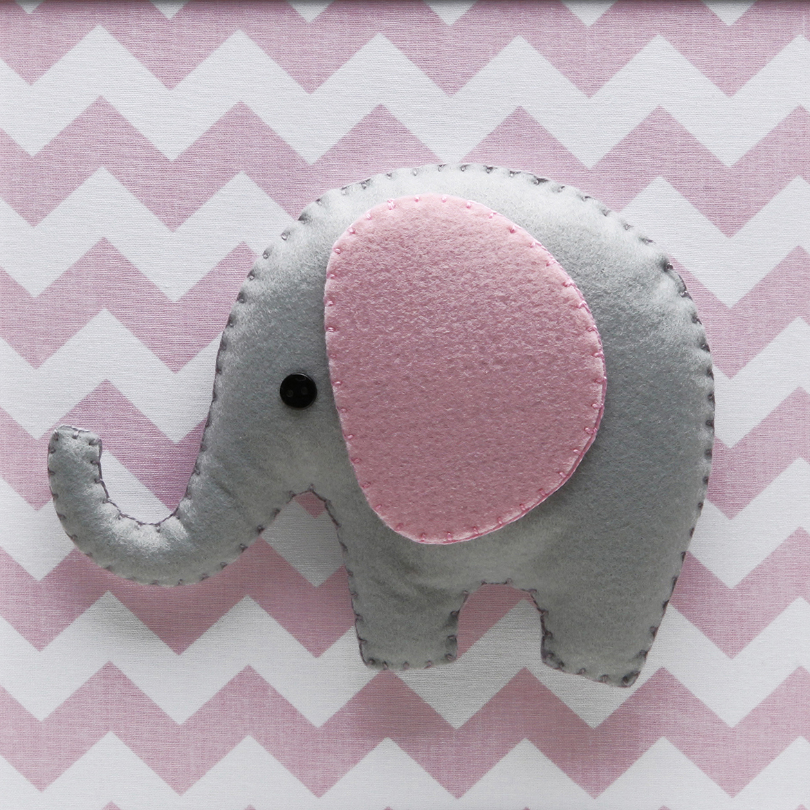 Quadro Decorativo Elefante Chevron Rosa Quarto Bebê Infantil Menina
