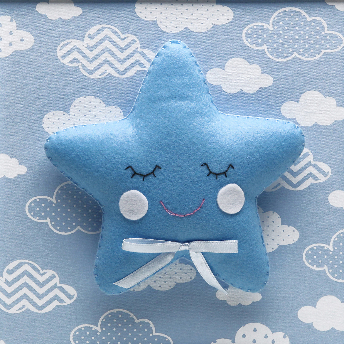Quadro Decorativo Estrela Com Carinha Azul Quarto Bebê Infantil Menino
