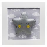 Quadro Decorativo Estrela Com Carinha Cinza Quarto Bebê Infantil Menina Menino