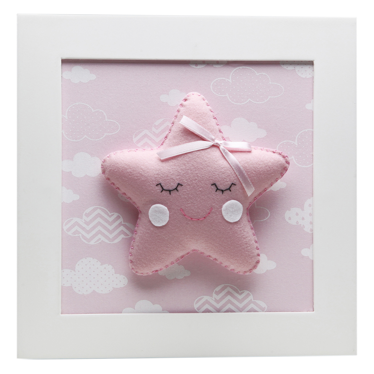 Quadro Decorativo Estrela Com Carinha Rosa Quarto Bebê Infantil Menina