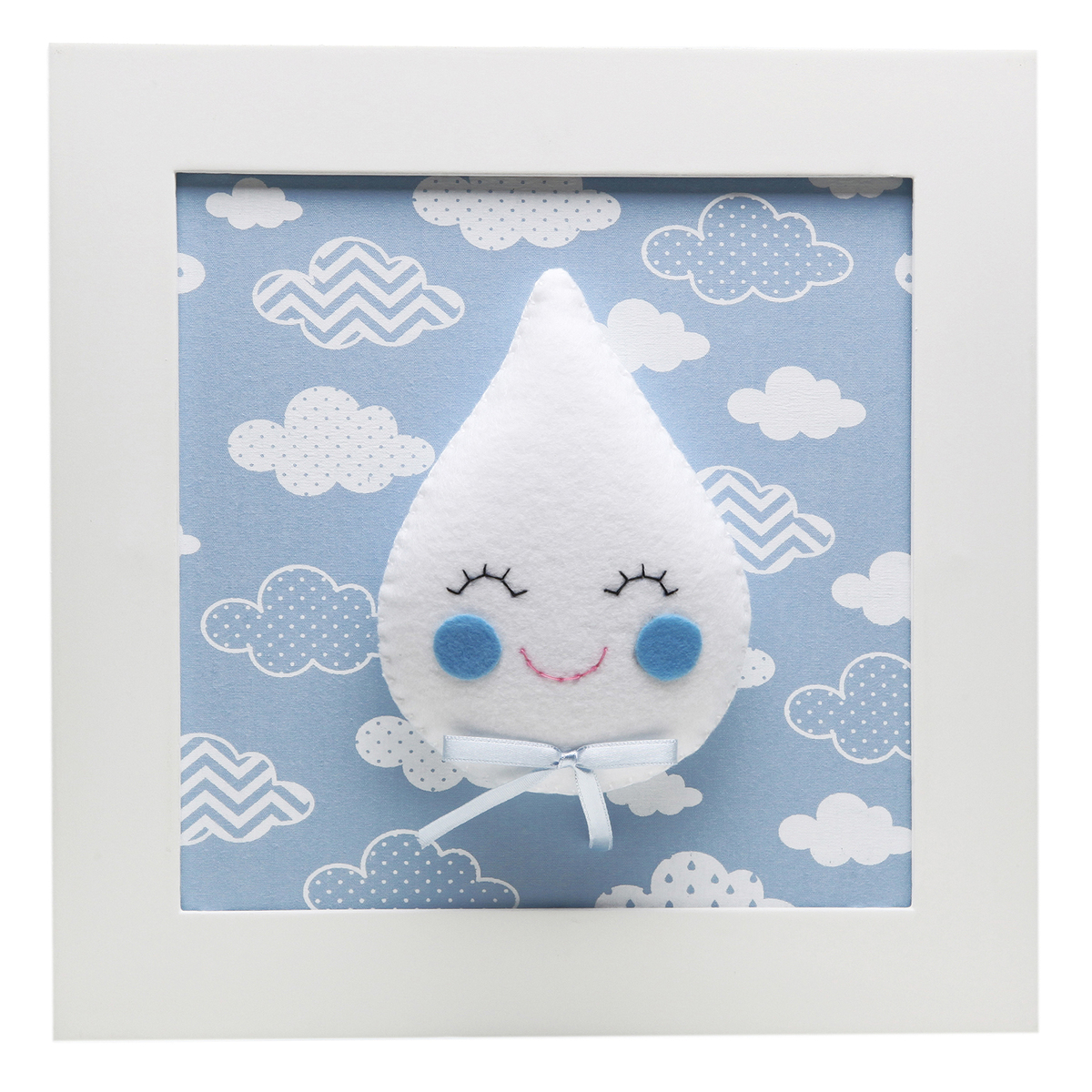 Quadro Decorativo Gota Com Carinha Azul Quarto Bebê Infantil Menino