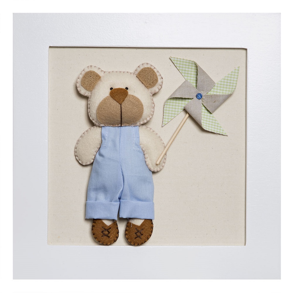 Quadro Decorativo Ursinho Com Catavento Quarto Bebê Infantil Menino
