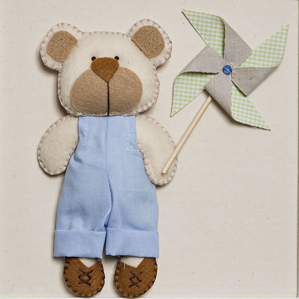 Quadro Decorativo Ursinho Com Catavento Quarto Bebê Infantil Menino