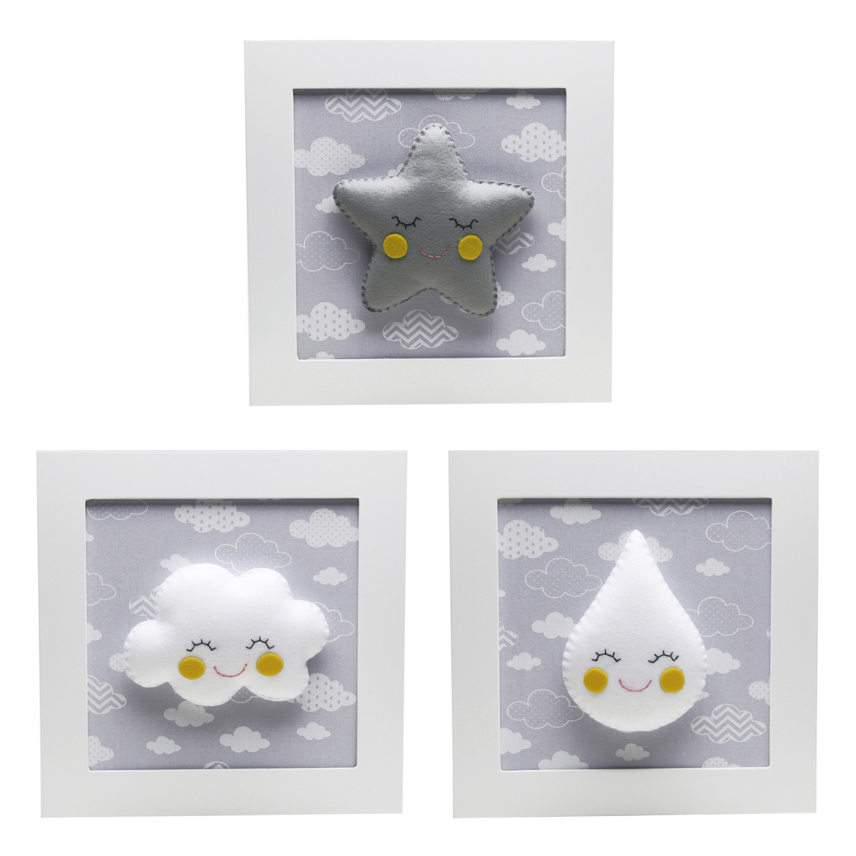 Trio De Quadros Chuva de Amor Cinza Quarto Bebê Infantil Menina Menino