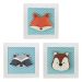 Trio de Quadros Raposa e Amigos Quarto Bebê Infantil Menino Menina