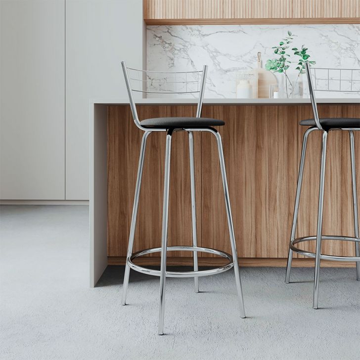 [OUTLET] Banqueta Ângela Cromada e Preta 94 cm