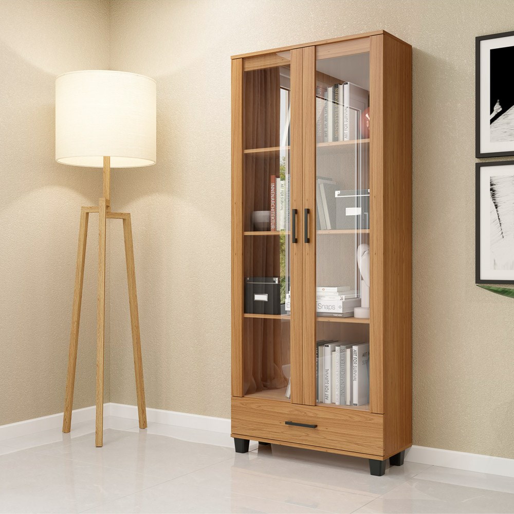 Estante Livreiro Alta 100% MDF Estilo Industrial 2 Portas C58 Freijó - Pradel