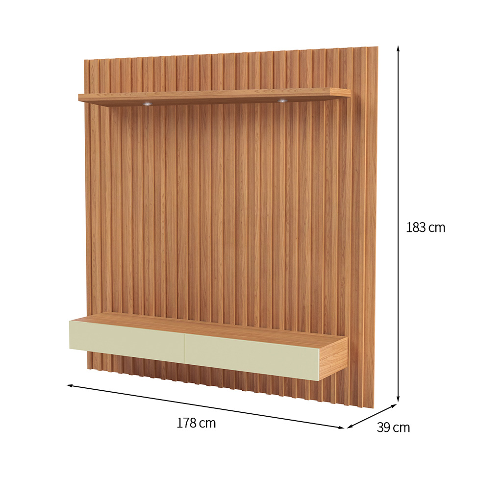Painel para TV até 65 Polegadas Kira com LED 2 GV Freijó e Off White 178 cm