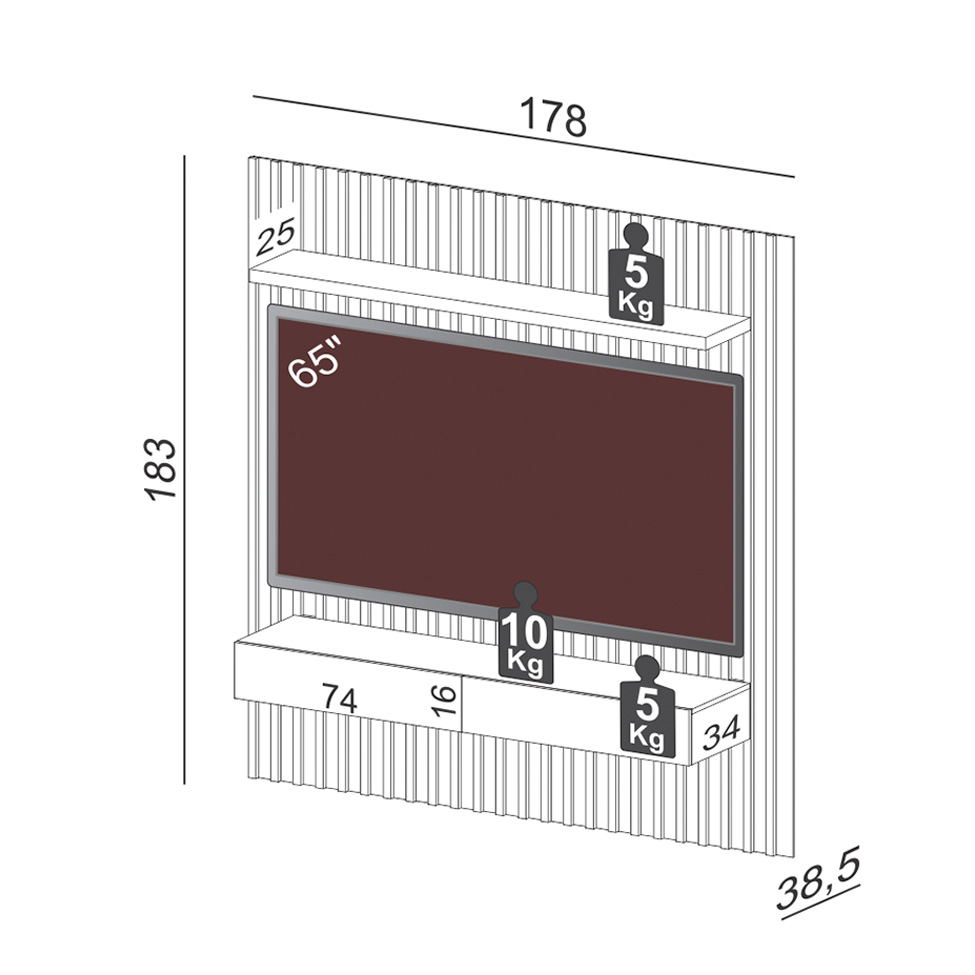 Painel para TV até 65 Polegadas Kira com LED 2 GV Freijó e Off White 178 cm