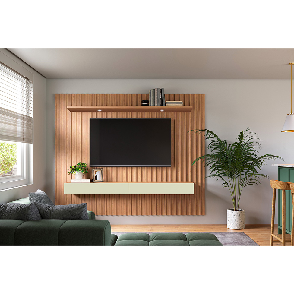 Painel para TV até 65 Polegadas Kira com LED 2 GV Freijó e Off White 223 cm