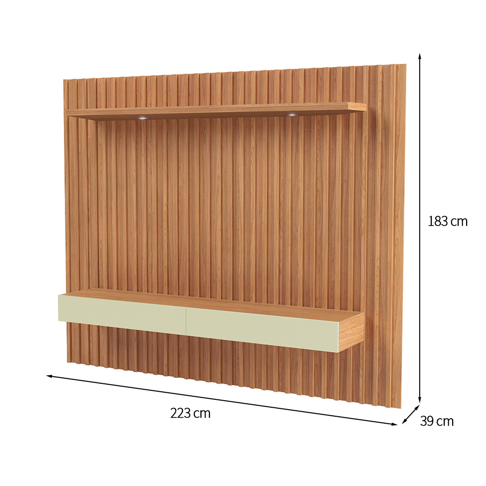 Painel para TV até 65 Polegadas Kira com LED 2 GV Freijó e Off White 223 cm