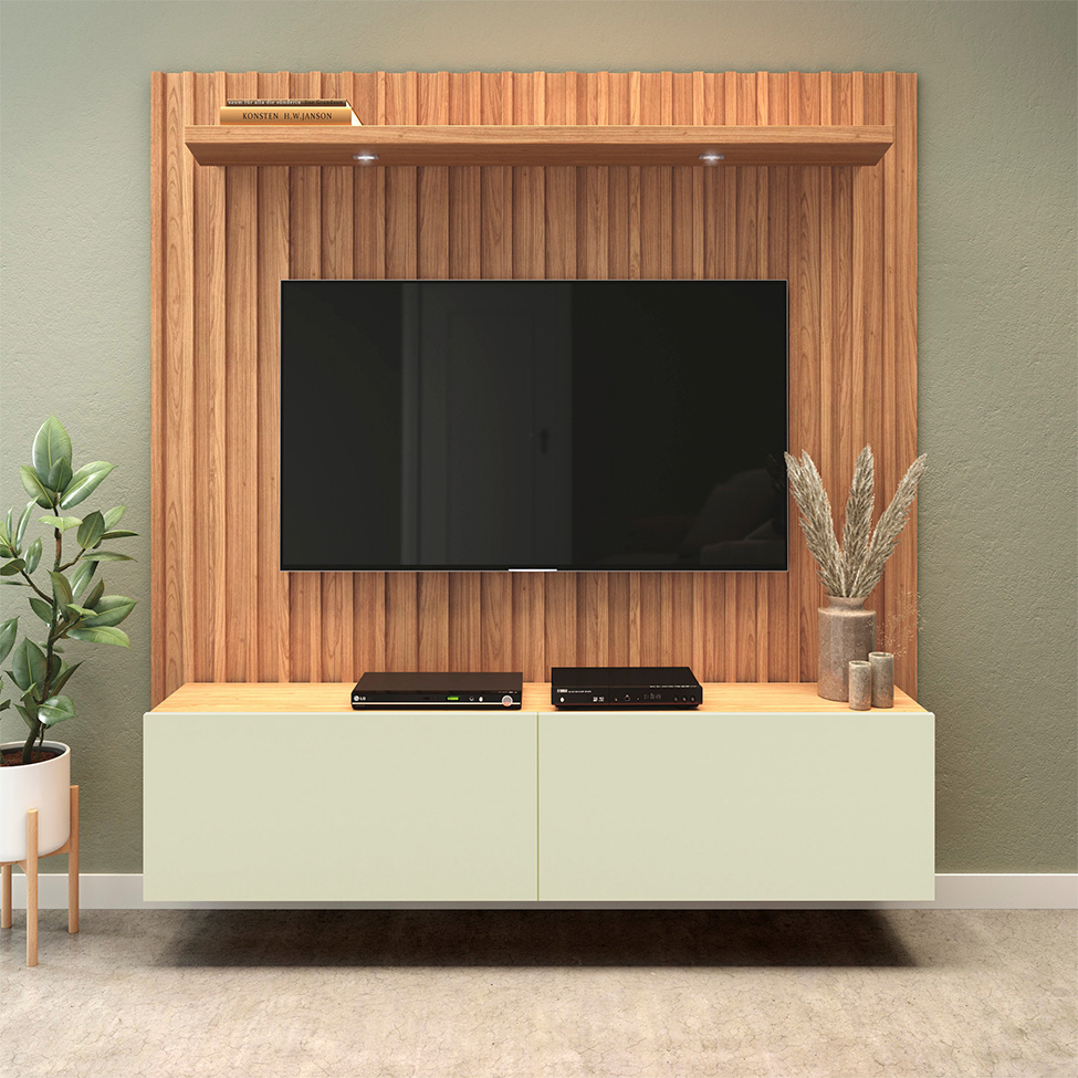Painel para TV até 65 Polegadas Kira com LED 2 PT Freijó e Off White