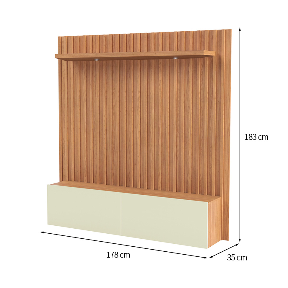 Painel para TV até 65 Polegadas Kira com LED 2 PT Freijó e Off White
