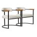 Kit 02 Poltronas Ohio Braço Madeira Linho Marfim Estrutura Bronze