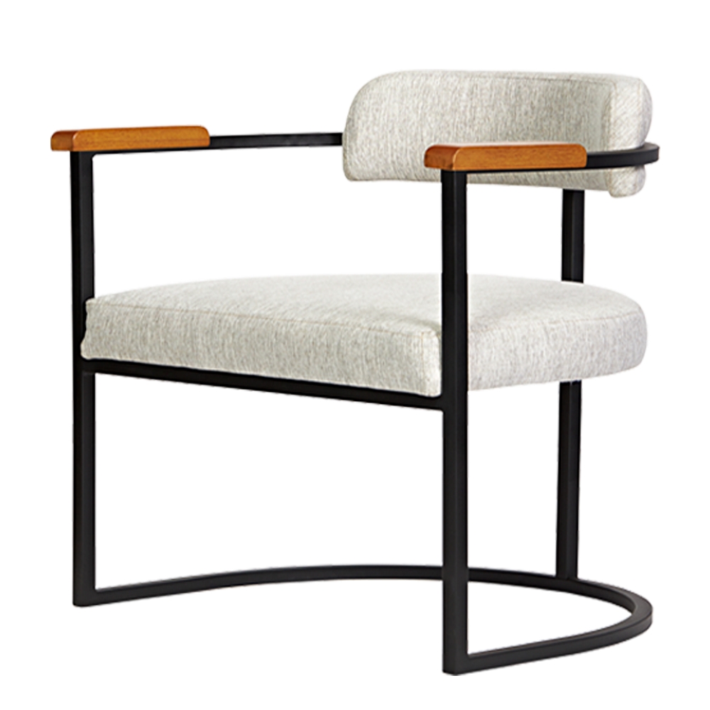 Kit 02 Poltronas Ohio Braço Madeira Linho Marfim Estrutura Preto