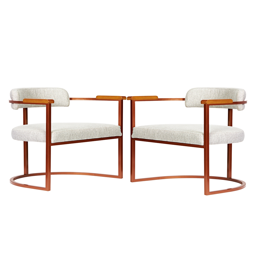 Kit 02 Poltronas Ohio Linho Bege Estrutura Bronze